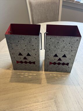 Set of 2 Jack O'Lantern Galvanized Metal Halloween Luminary LED Candle Holders